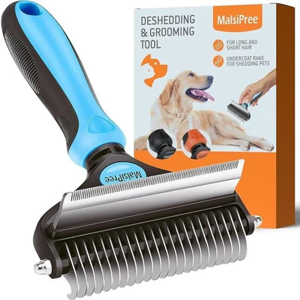 Dog Grooming Brush for Shedding - 2 in 1 Deshedding Tool and Undercoat Rake